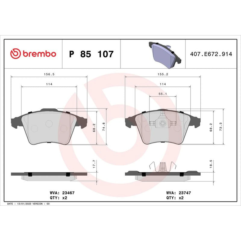 Brembo 4 x Front Brake Pad Set P85107