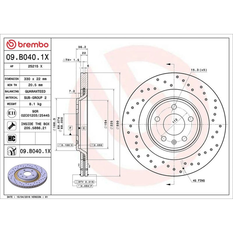 Brembo Xtra 2 x Perforated/Vented Rear Brake Discs 09.B040.1X