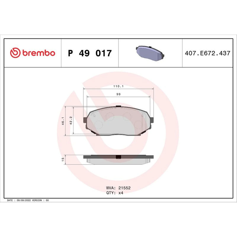Brembo 4 x Front Brake Pad Set P49017