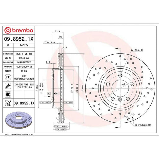 Brembo Xtra 2 x Perforated/Vented Front Brake Discs 09.8952.1X
