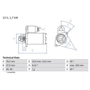 Bosch Starter Motor 12V 1.7kW 9 Teeth 0 986 018 070