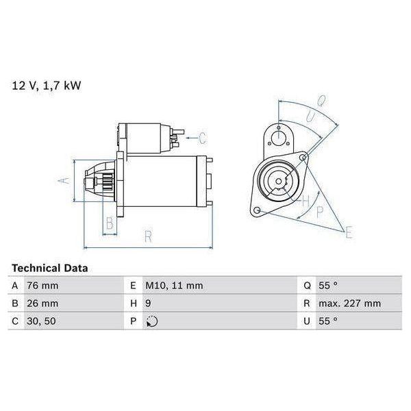 Bosch Reman Starter Motor 2201 0986022010 Bosch  - Town Parts