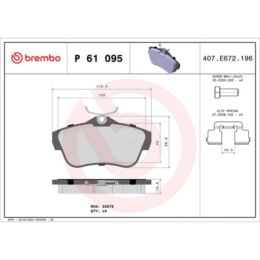 Brembo 4 x Rear Brake Pad Set P61095