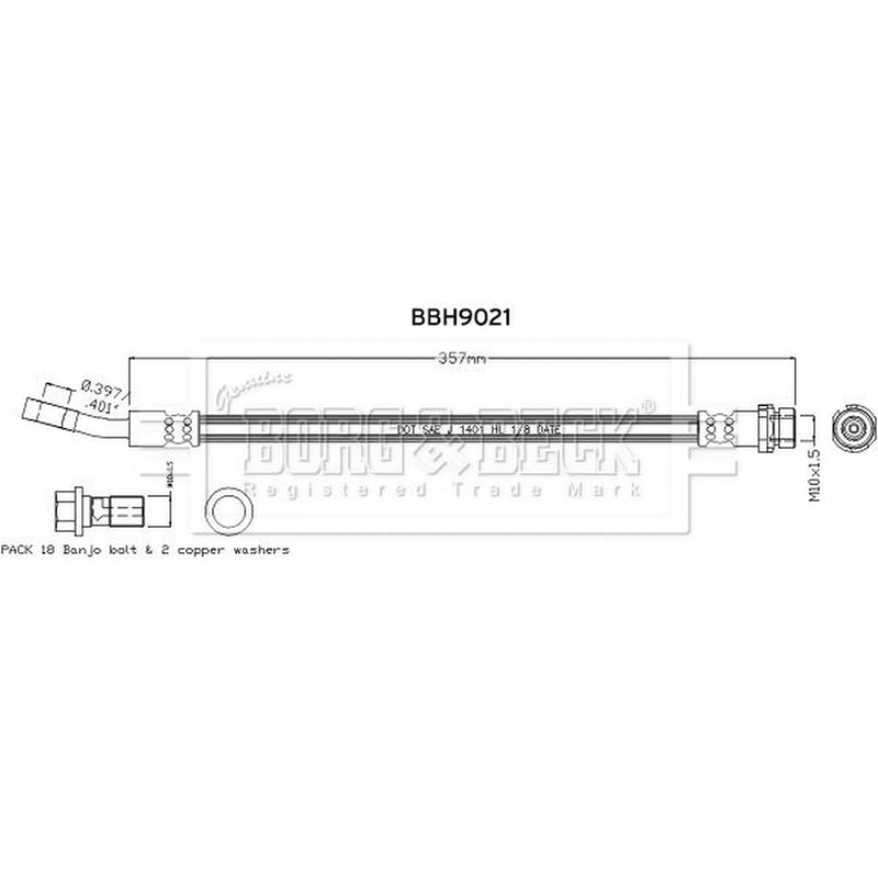 Borg & Beck Brake Hydraulic Hose Line Rear Left BBH9021