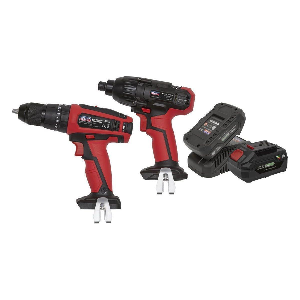 Sealey 20V SV20 Series Cordless13mm Hammer Drill/1/4"Hex Drive Impact Driver Com Sealey  - Town Parts