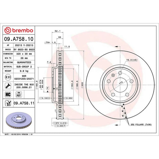 Brembo 2 x Front Brake Discs 09.A758.11