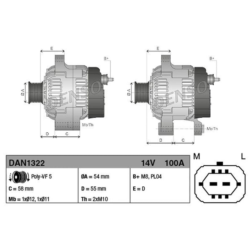 Denso Car Alternator 12V DAN1322