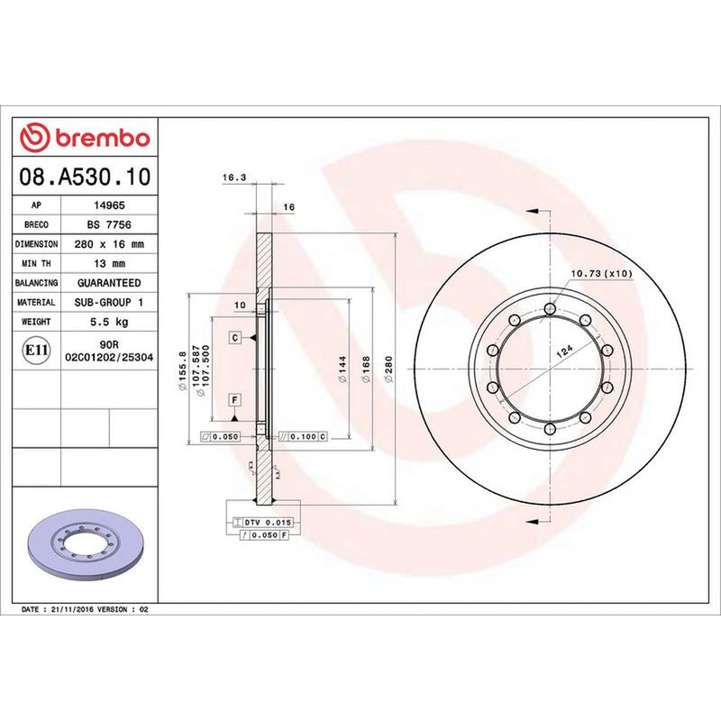 Brembo 2 x Solid Rear Brake Discs 08.A530.10