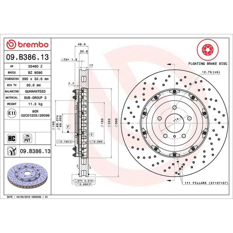 Brembo 2 x Aluminium Front Brake Disc Hub Brake Discs 09.B386.13