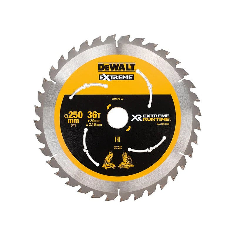 DEWALT Power Tools Extreme Runtime FlexVolt Mitre Saw Blade 250 x 30mm x 36T