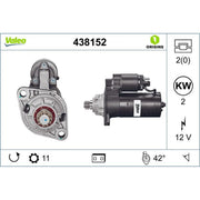 Valeo Starter Motor 12V 2kW 11 Teeth 438152