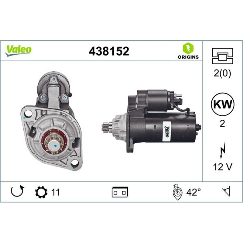 Valeo Starter Motor 12V 2kW 11 Teeth 438152