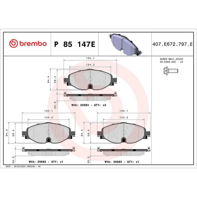 Brembo 4 x Front Brake Pad Set P85147E