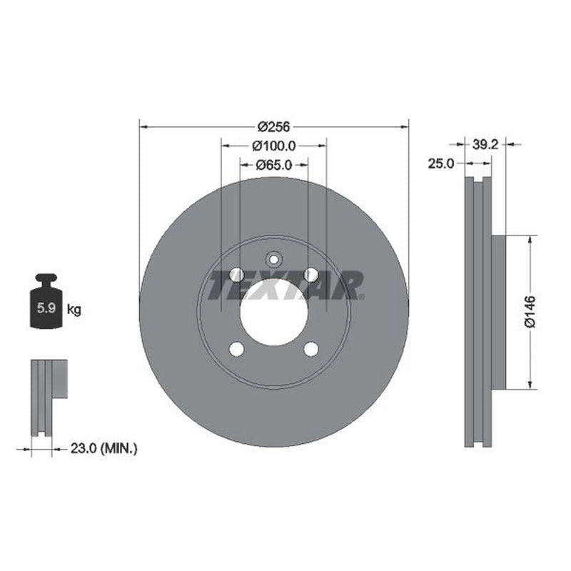 Textar 2 x Externally Vented Front Brake Discs 92128300
