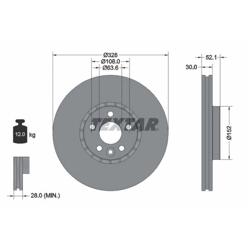 Textar 2 x Externally Vented Brake Discs 92196303