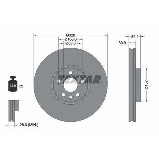 Textar 2 x Externally Vented Brake Discs 92196303