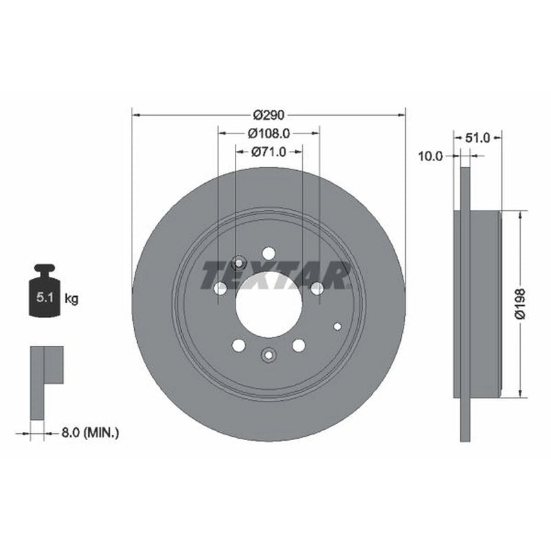 Textar 2 x Solid Rear Brake Discs 92112000