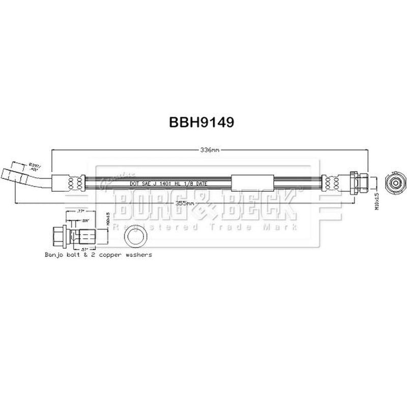 Borg & Beck Brake Hydraulic Hose Line Rear Left BBH9149