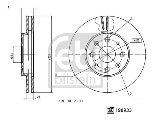 Febi 2 x Brake Disc Set Internally Vented Front
