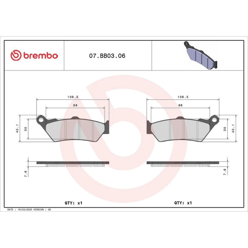 Brembo 2 x Rear Brake Pad Set 07BB0306
