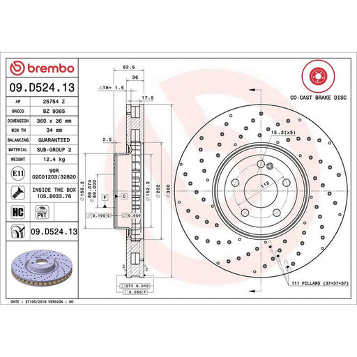 Brembo 2 x Steel Front Brake Disc Hub Brake Discs 09.D524.13