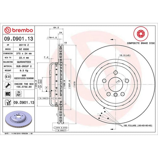Brembo 2 x Aluminium Rear Brake Disc Hub Brake Discs 09.D901.13