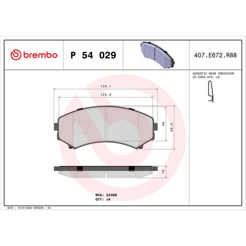 Brembo 4 x Front Brake Pad Set P54029