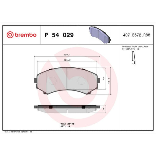 Brembo 4 x Front Brake Pad Set P54029