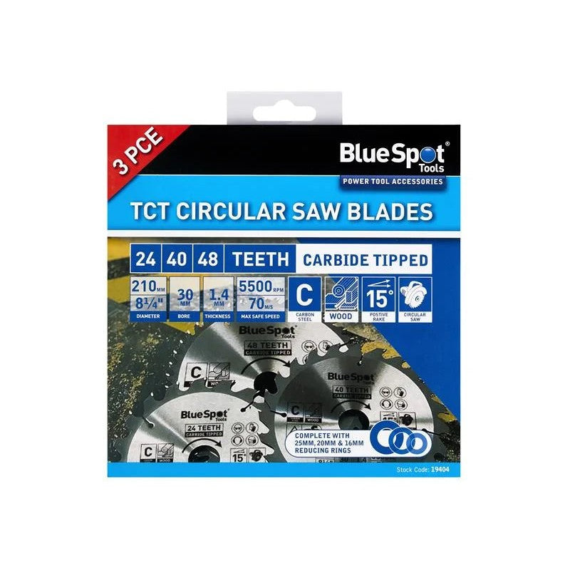 BlueSpot Tools Circular Saw Blade Set, 3 Piece 184-210mm