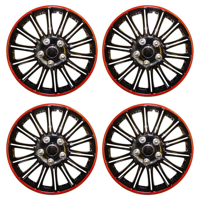 4 x SWUX65 Lightning Black Gloss with Red Colour Ring Wheel Covers / Trims Streetwize  - Town Parts