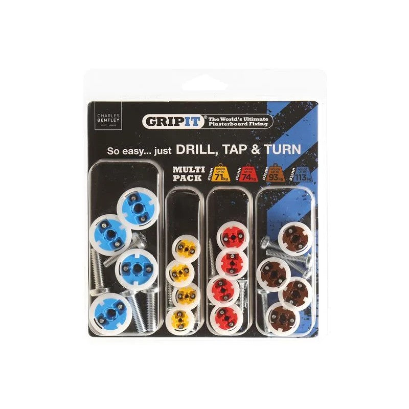 Gripit Plasterboard Fixings Multi Pack,16 Piece, Clam Pack - GPMULTIPK