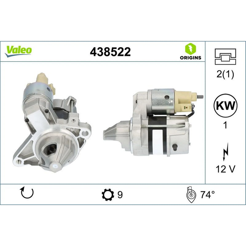 Valeo Starter Motor 12V 1kW 9 Teeth 438522