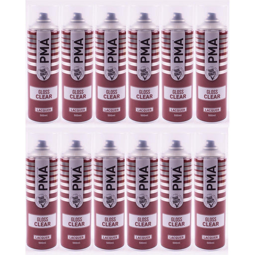 12X PMA Clear Lacquer 500ml Spray Paint Gloss High Coverage Clear Lacquer PMA  - Town Parts
