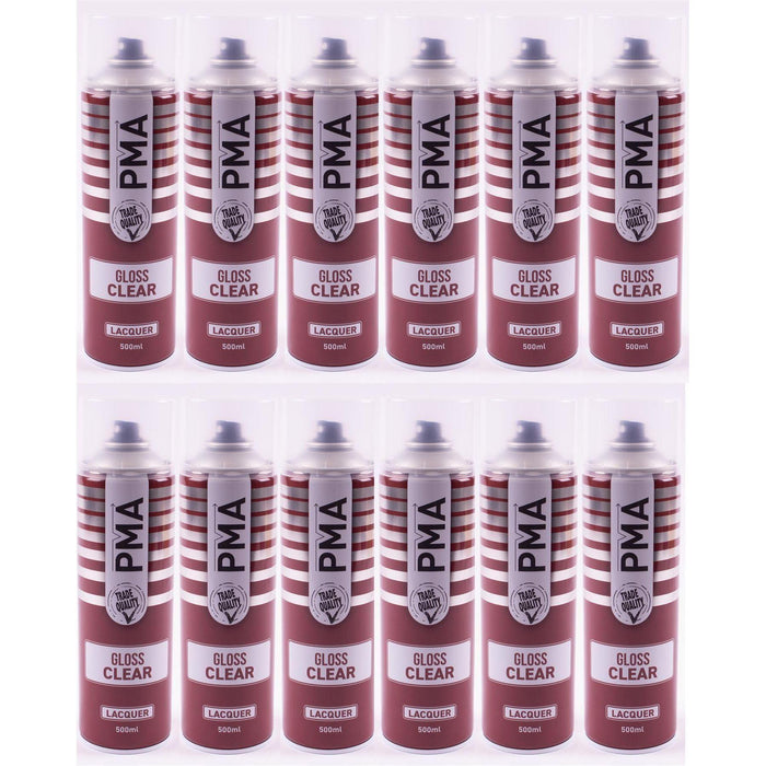 12X PMA Clear Lacquer 500ml Spray Paint Gloss High Coverage Clear Lacquer PMA  - Town Parts
