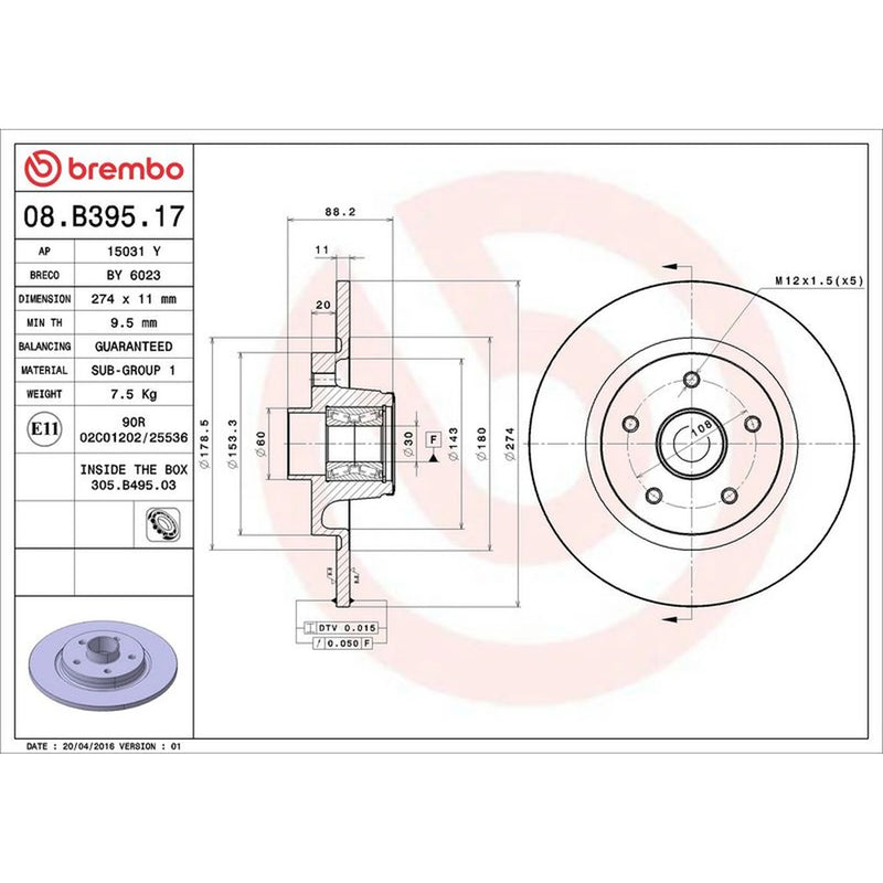 Brembo 2 x Solid Rear Brake Discs 08.B395.17