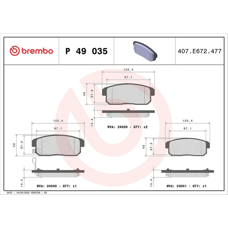 Brembo 4 x Rear Brake Pad Set P49035