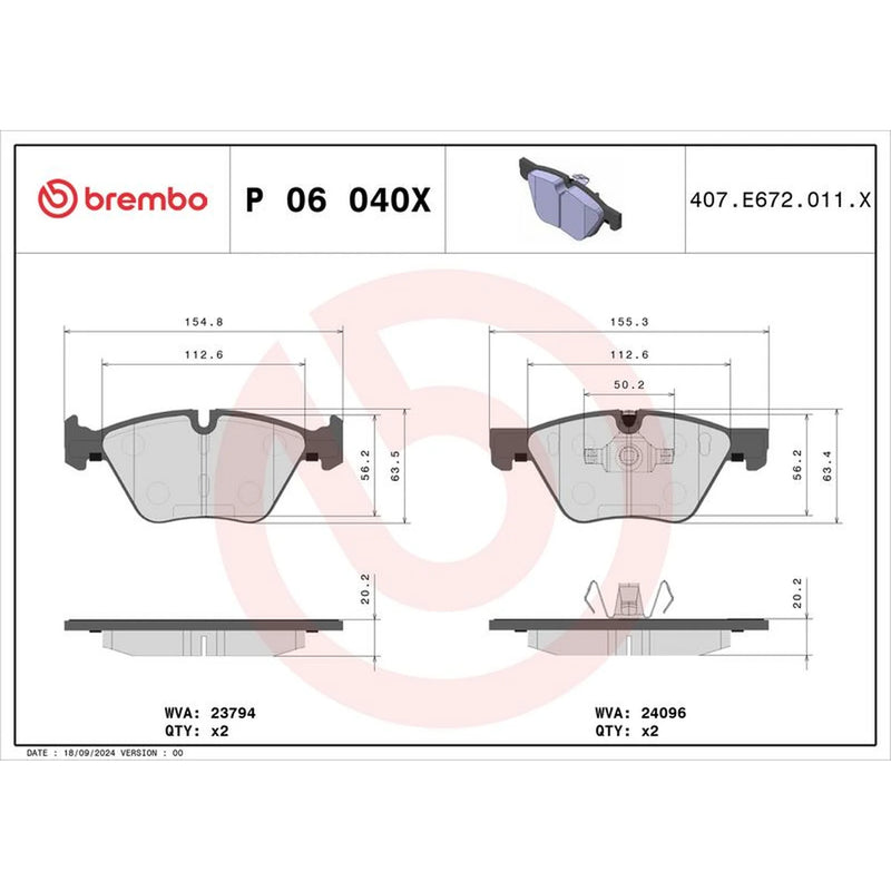 Brembo 4 x Front Brake Pad Set P06040X