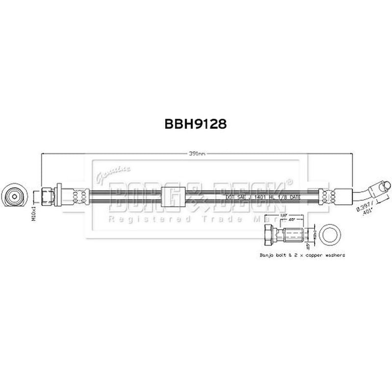 Borg & Beck Brake Hydraulic Hose Line Front Left BBH9128