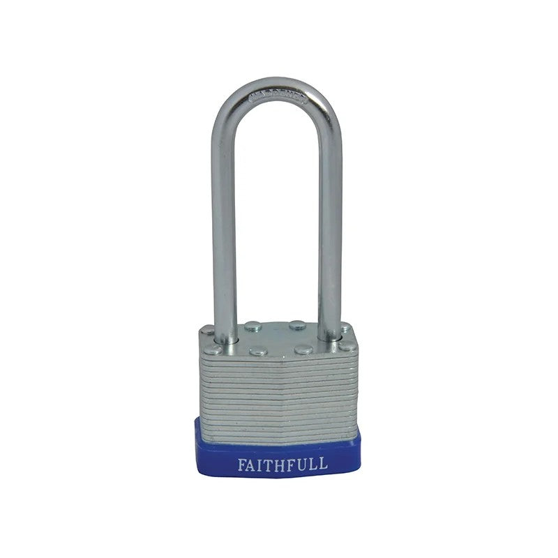 Faithfull Laminated Steel Padlock 40mm Long Shackle 3 Keys - FAIPLLAM40LS