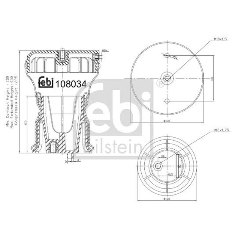 Febi Air Suspension Bellow 130mm Rear 108034