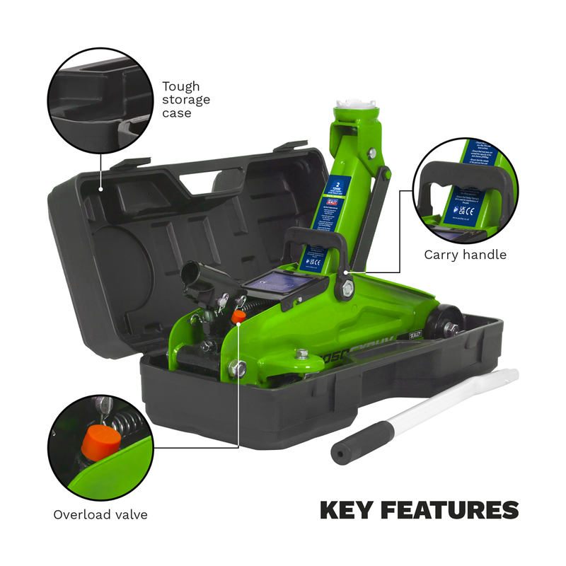 Sealey Trolley Jack 2 Tonne with Storage Case - Model 1050CXDHV