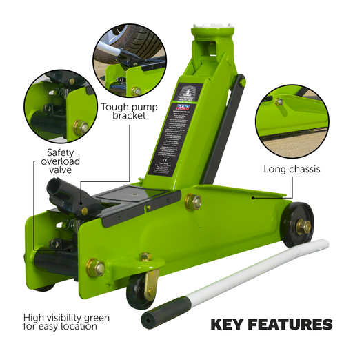 Sealey Heavy-Duty Trolley Jack 3 Tonne - Long Reach 625mm