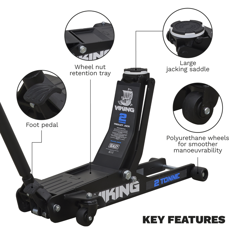 Sealey Viking Trolley Jack 2100TB 2 Tonne Low Profile Long Reach