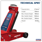 Sealey Trolley Jack 3 Tonne Quick Lift Model 3000CXD