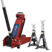 Sealey Trolley Jack 3 Tonne & Axle Stands Combo 3000CXDCOMBO1