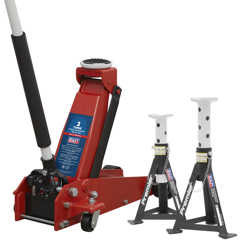 Sealey Trolley Jack 3 Tonne & Axle Stands Combo 3000CXDCOMBO1