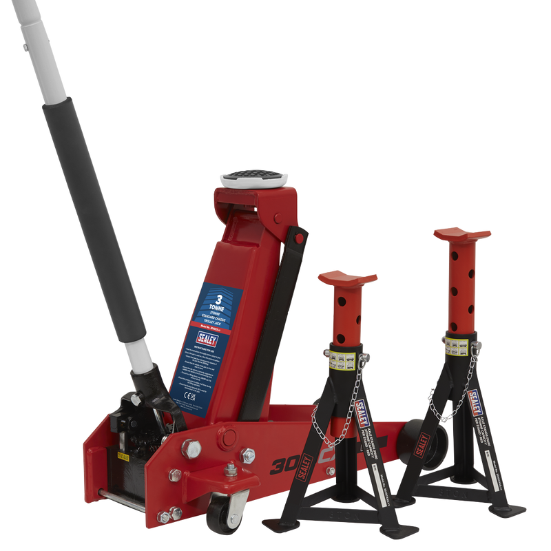 Sealey Trolley Jack 3 Tonne with Axle Stands 6 Tonne Capacity