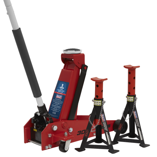 Sealey Trolley Jack 3 Tonne with Axle Stands 6 Tonne Capacity