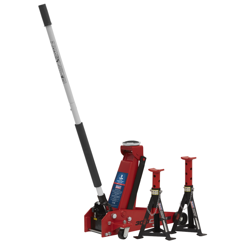 Sealey Trolley Jack 3 Tonne with Axle Stands 6 Tonne Capacity