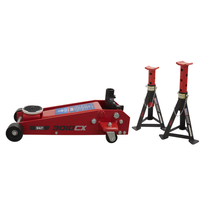 Sealey Trolley Jack 3 Tonne with Axle Stands 6 Tonne Capacity